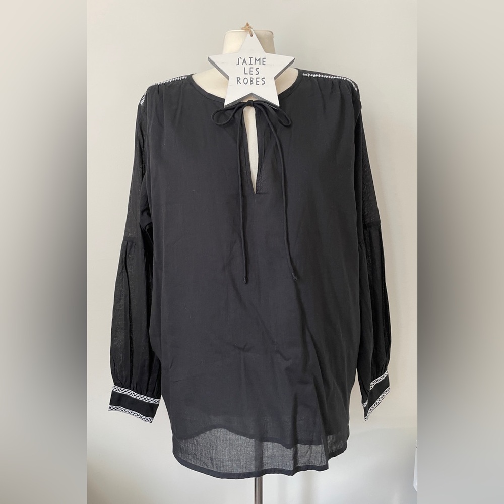 LEKHA Black Tie-Neck Embroidered Artisan Blouse